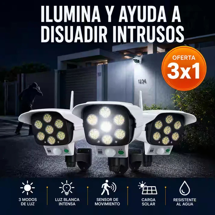 Pack 3 Focos LED Solares Tipo Cámara de Seguridad
