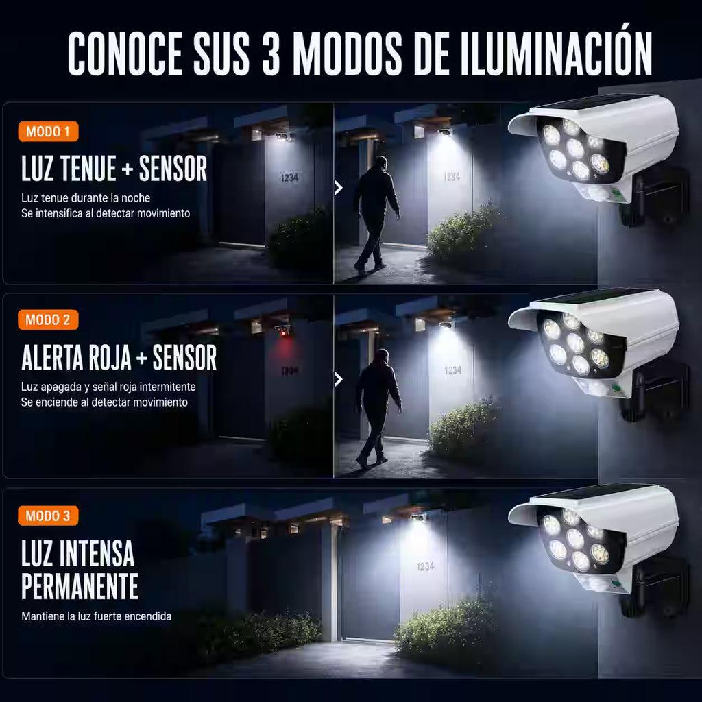Pack 3 Focos LED Solares Tipo Cámara de Seguridad