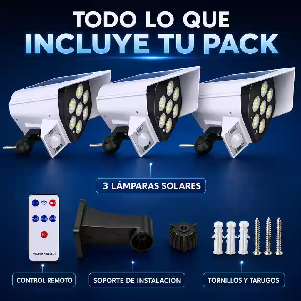 Pack 3 Focos LED Solares Tipo Cámara de Seguridad