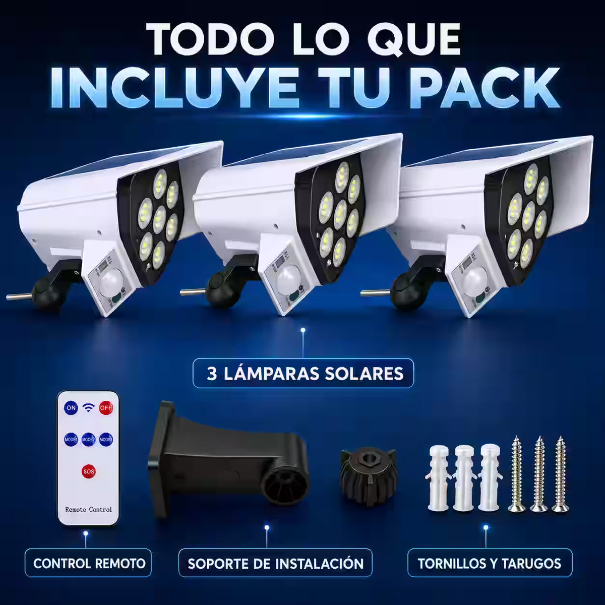 Pack 3 Focos LED Solares Tipo Cámara de Seguridad