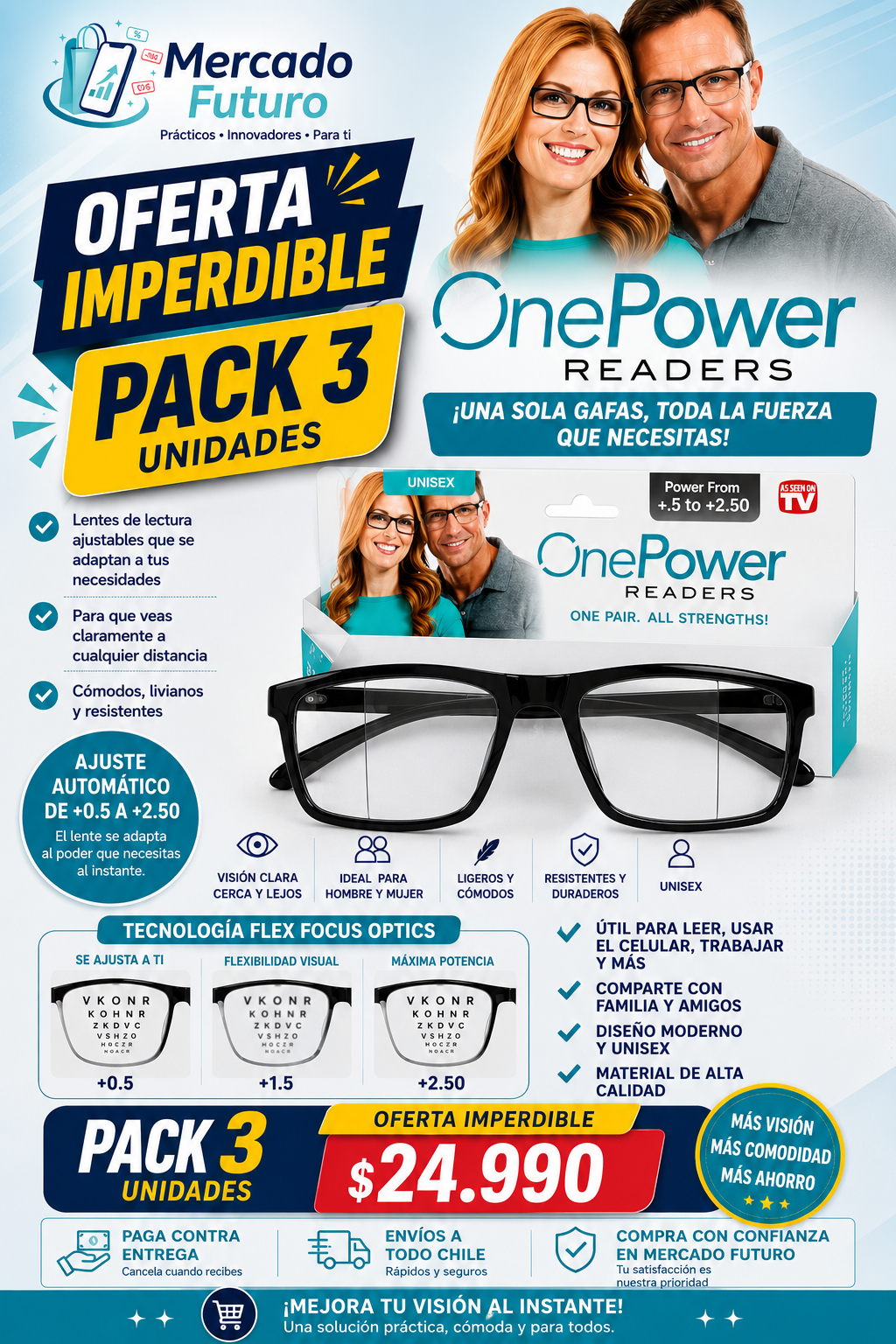 👓 Lentes One Power Readers  ¡Oferta Imperdible Pack 3 por Solo $24.990!