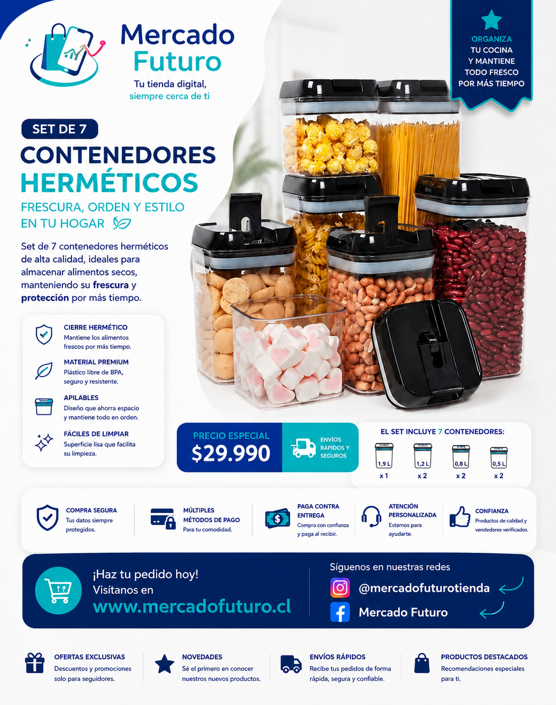 Pack 7 Contenedores de Alimentos