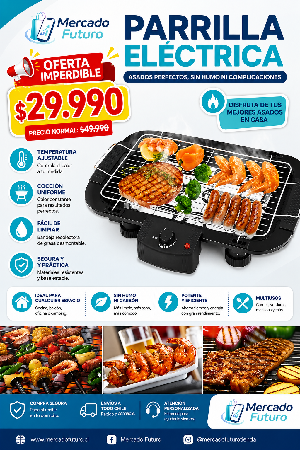Parrilla Eléctrica de Mesa Antiadherente