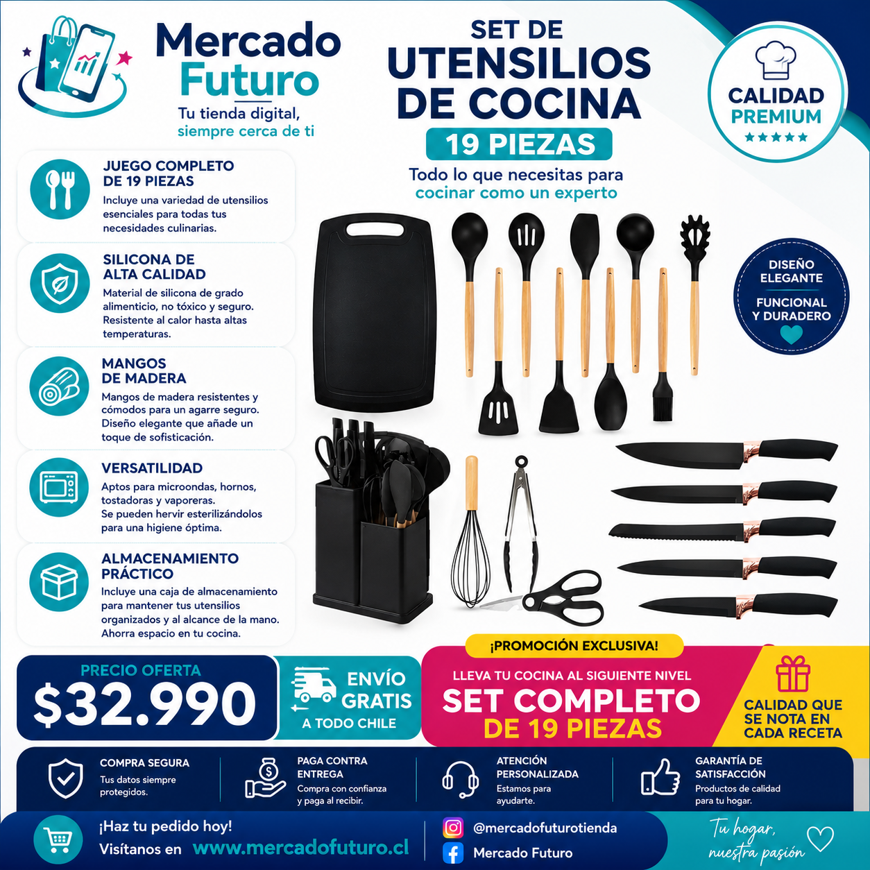 Juego de Silicona 19 Utensilios Cocina