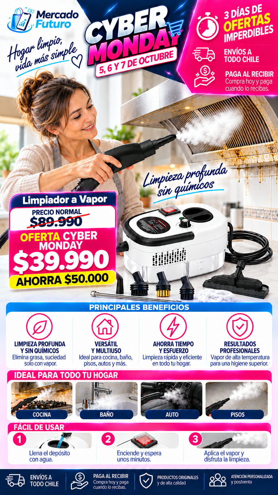 Limpiador a Vapor Multifunción