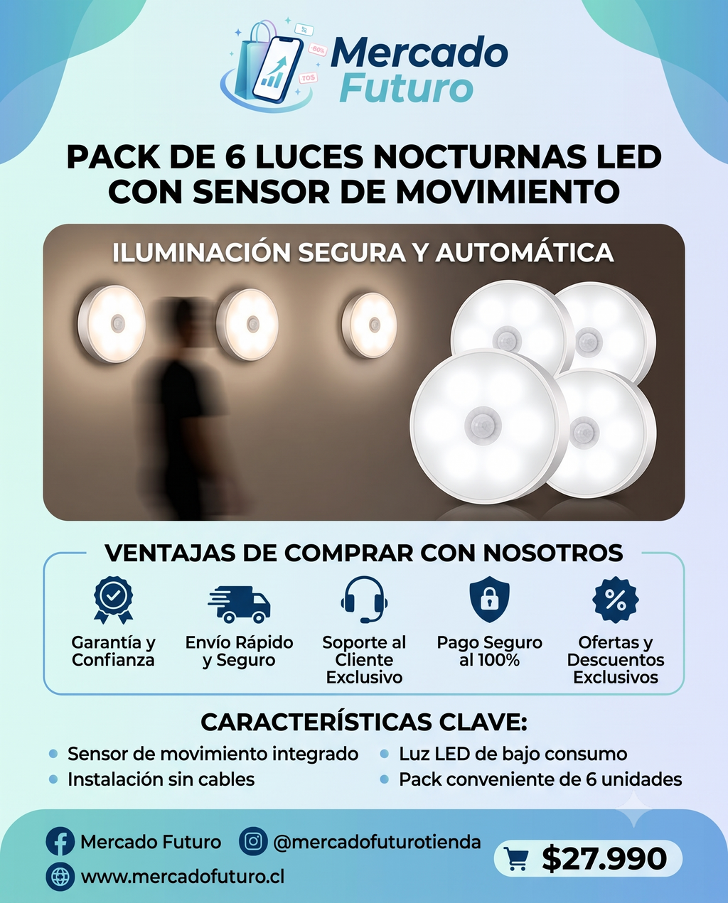 Pack 6 Luces Led Nocturna