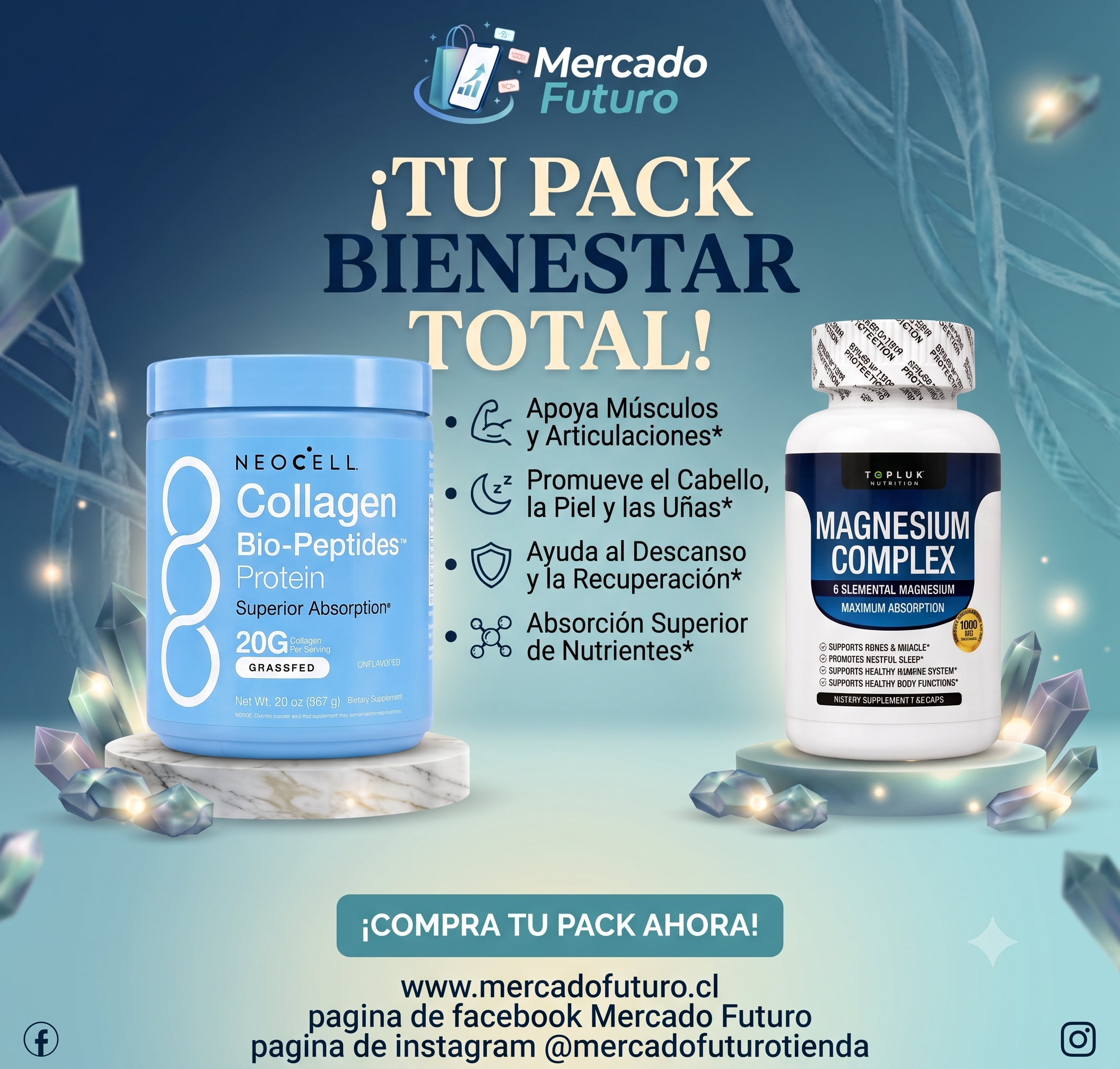 Pack Bienestar Total – Colágeno Neocell + Magnesium Complex Toplux