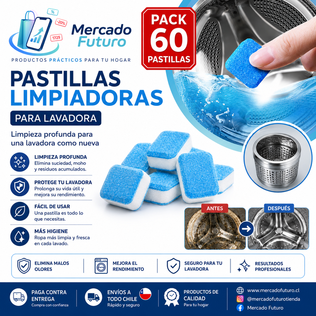 Pack 60 Pastillas Limpia Lavadora